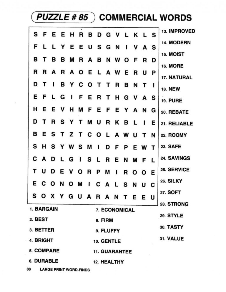 Free Printable Extra Large Print Word Search Word Search Printable