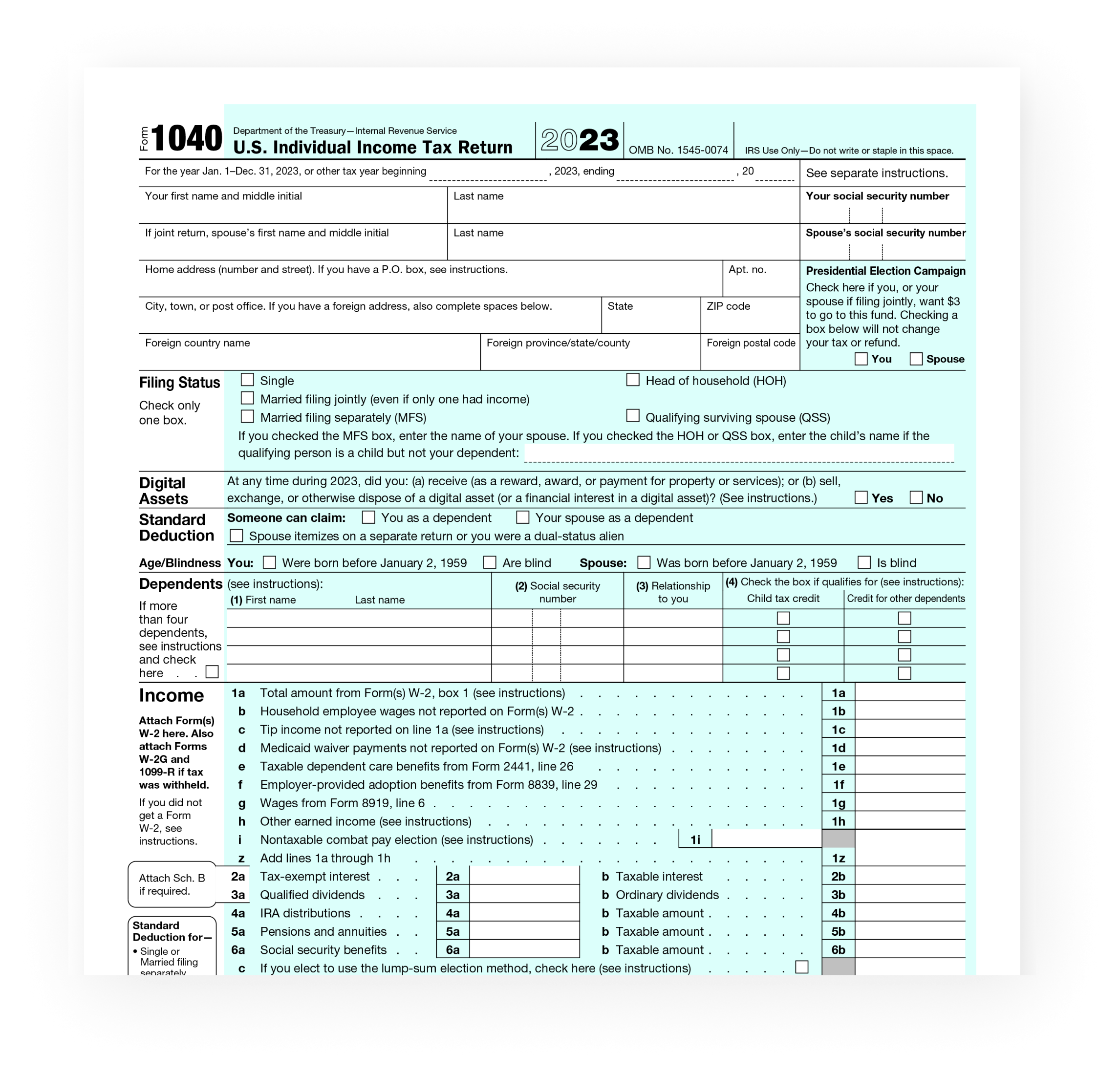 2023 Income Tax Form 1040 Printable Forms Free Online