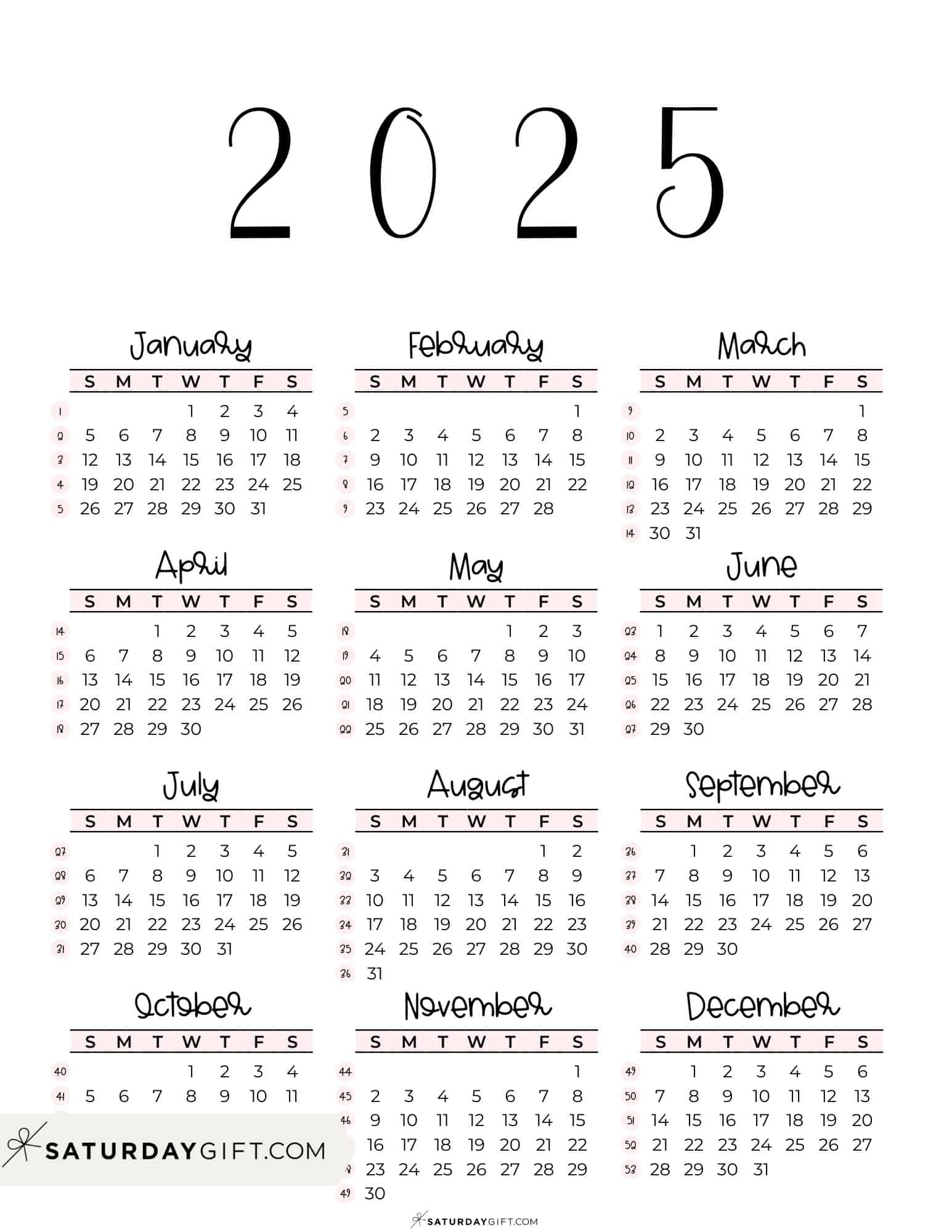 2025 Printable Yearly Calendar With Cute Designs