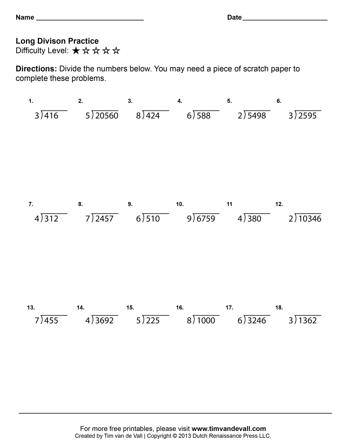 4th Grade Long Division Worksheets Printable Long Division Worksheets
