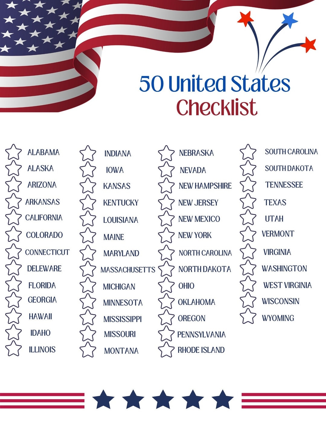 50 United States Checklist Track Your Travels With This Convenient 