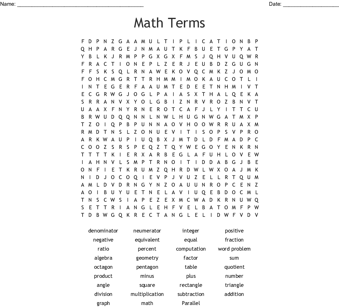 5th Grade Math Word Search Printable Word Search Printable