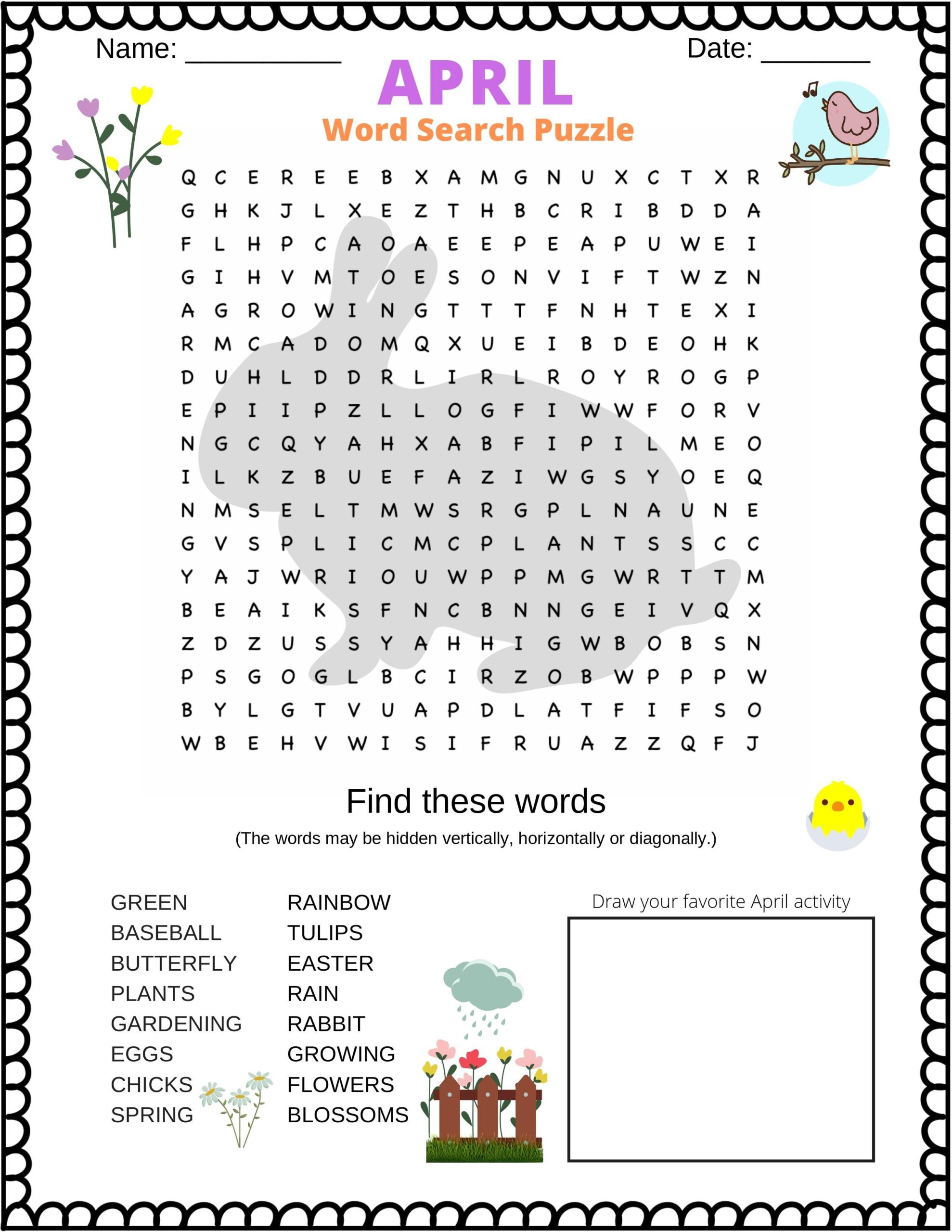 A Word Search Puzzle About The Month Of April This April Word Search 