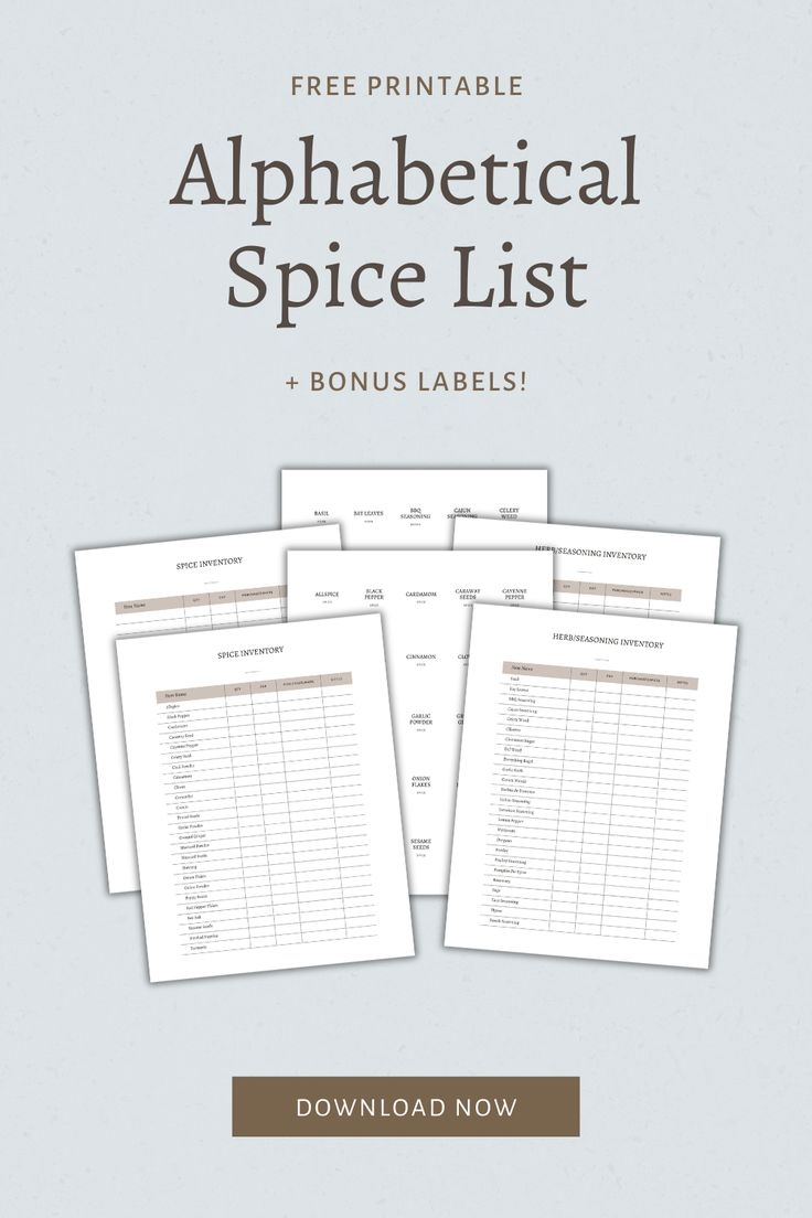Alphabetical Spice List Printable List Of Spices Spice Jar Labels
