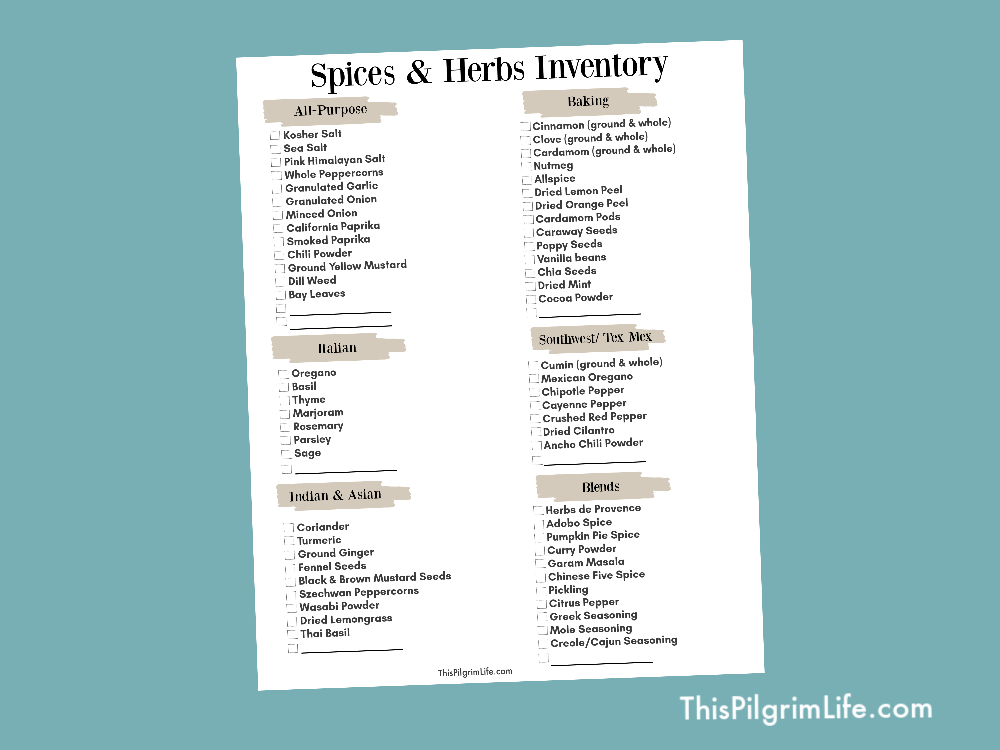 Alphabetical Spice List Printable Printable Calendars AT A GLANCE