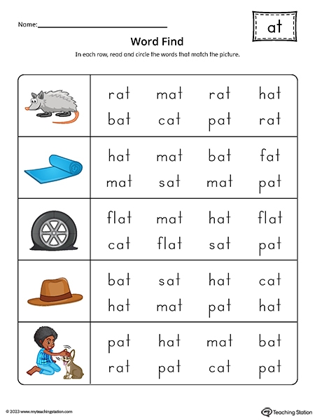 AT Word Family Word Find Printable PDF MyTeachingStation