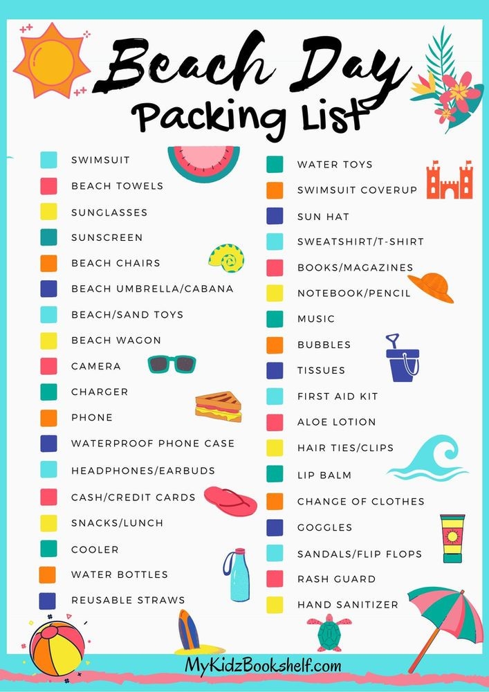 Beach Vacation Packing List Printable Printable Calendars AT A GLANCE