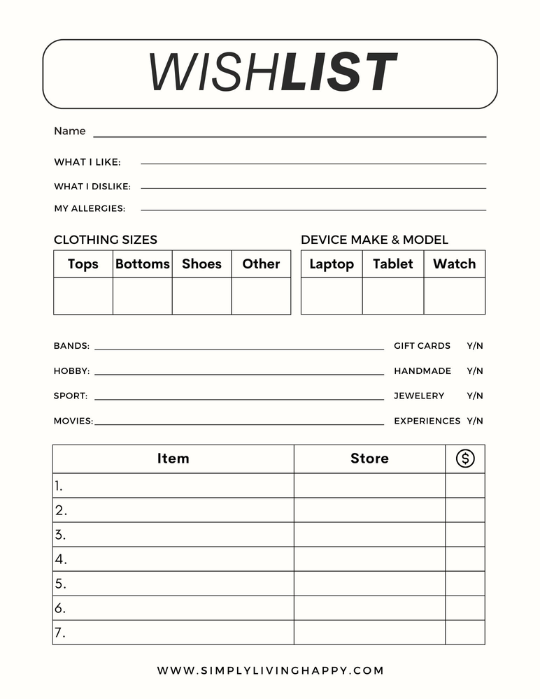Best Printable Wish List Template Free Downloads 