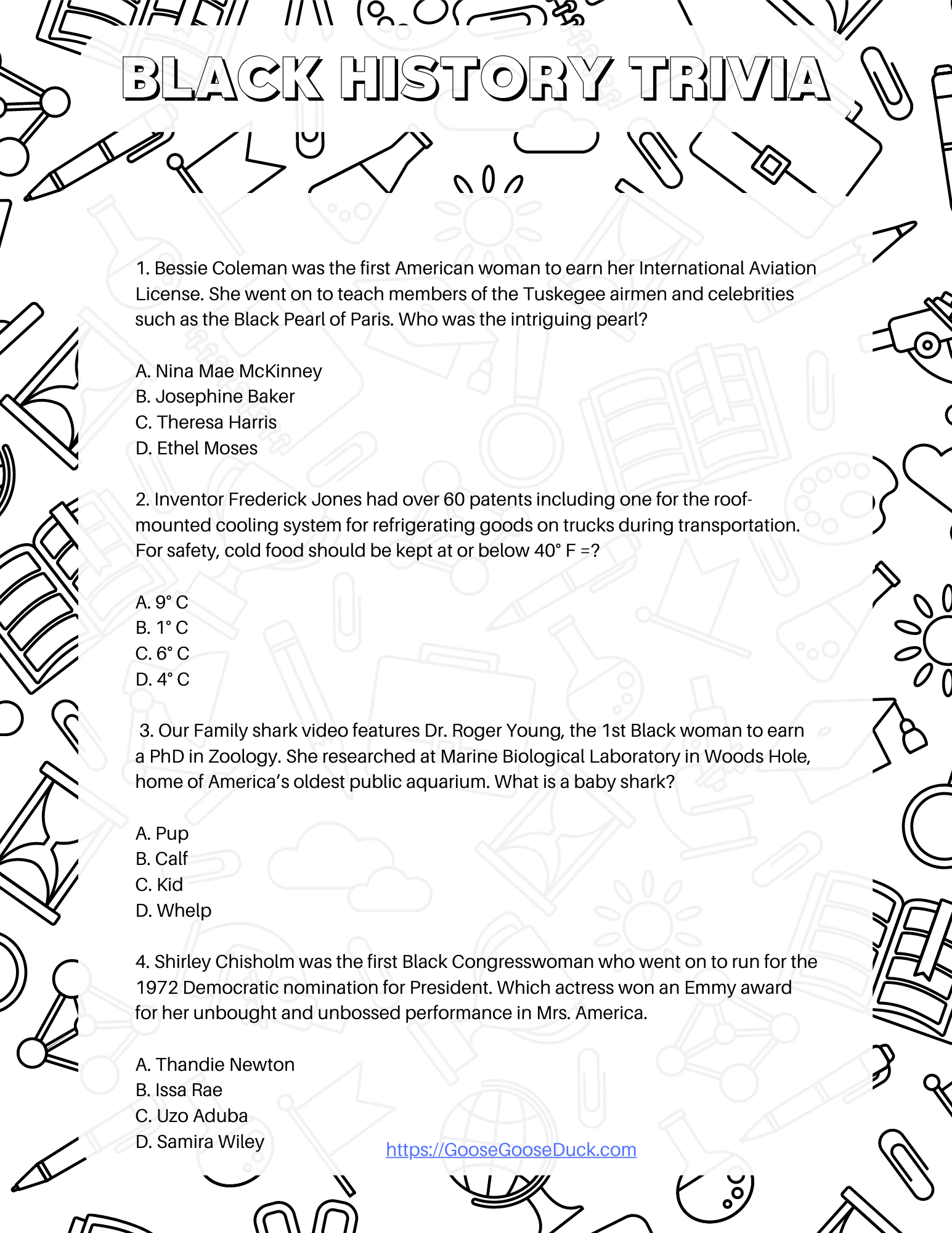 Black History Month Trivia Questions And Answers Printable 