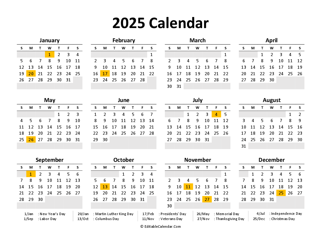 Calendar 2025 Pdf Free Download A4 Gussi Jerrilyn