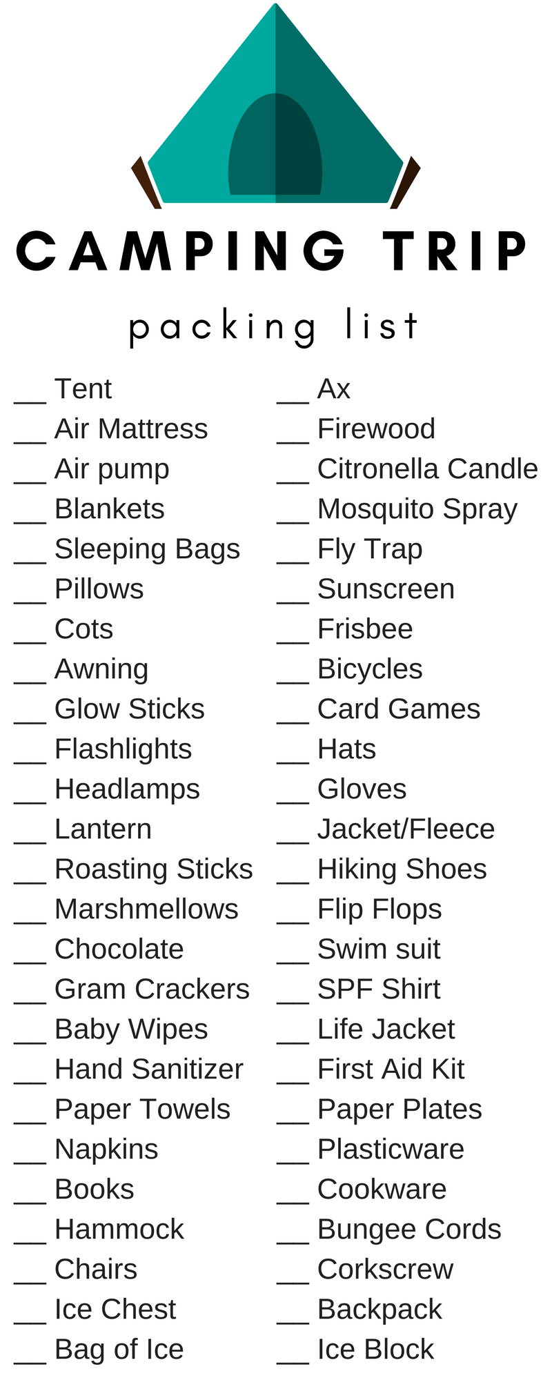 Camping List Checklist Printable