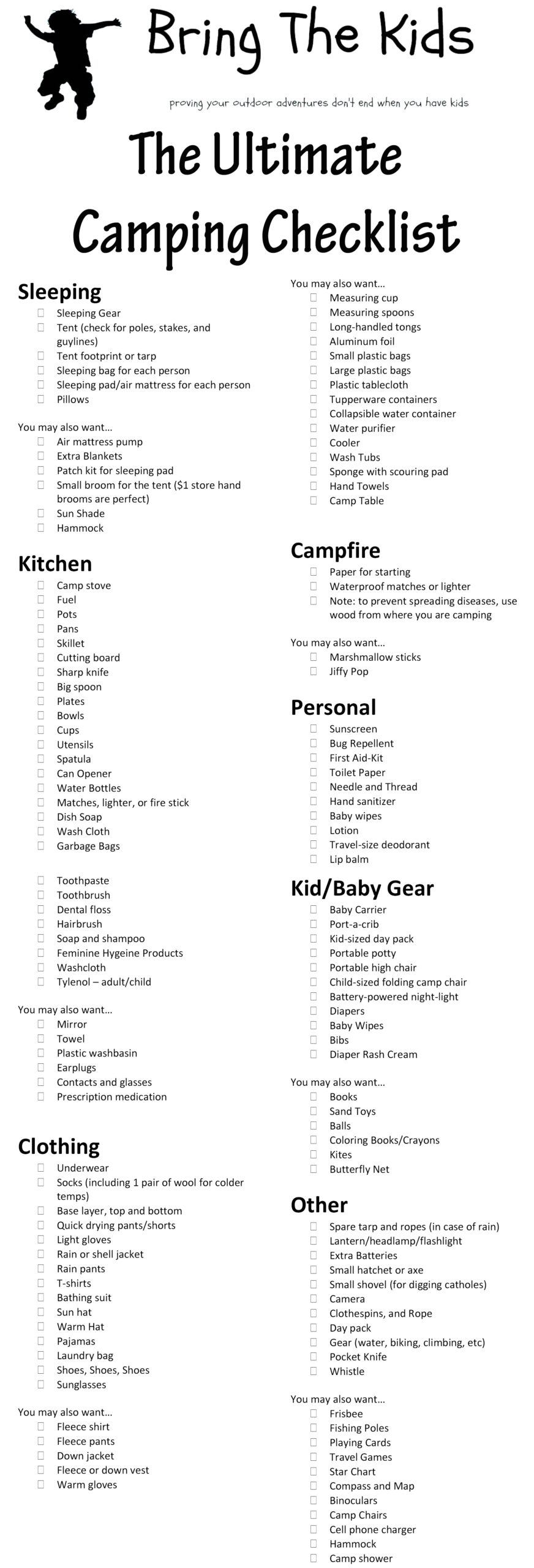 Camping List Printable
