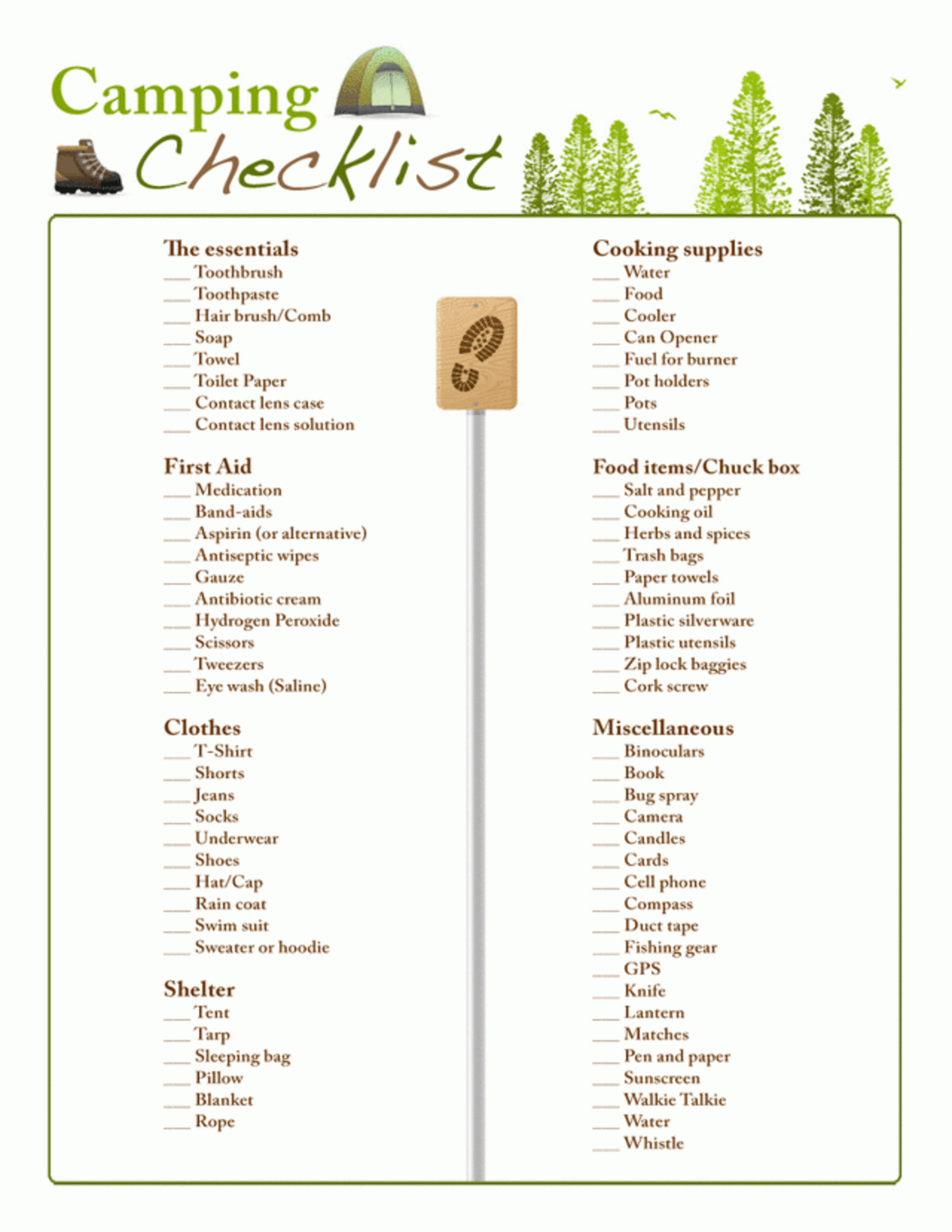 Camping Lists Printable