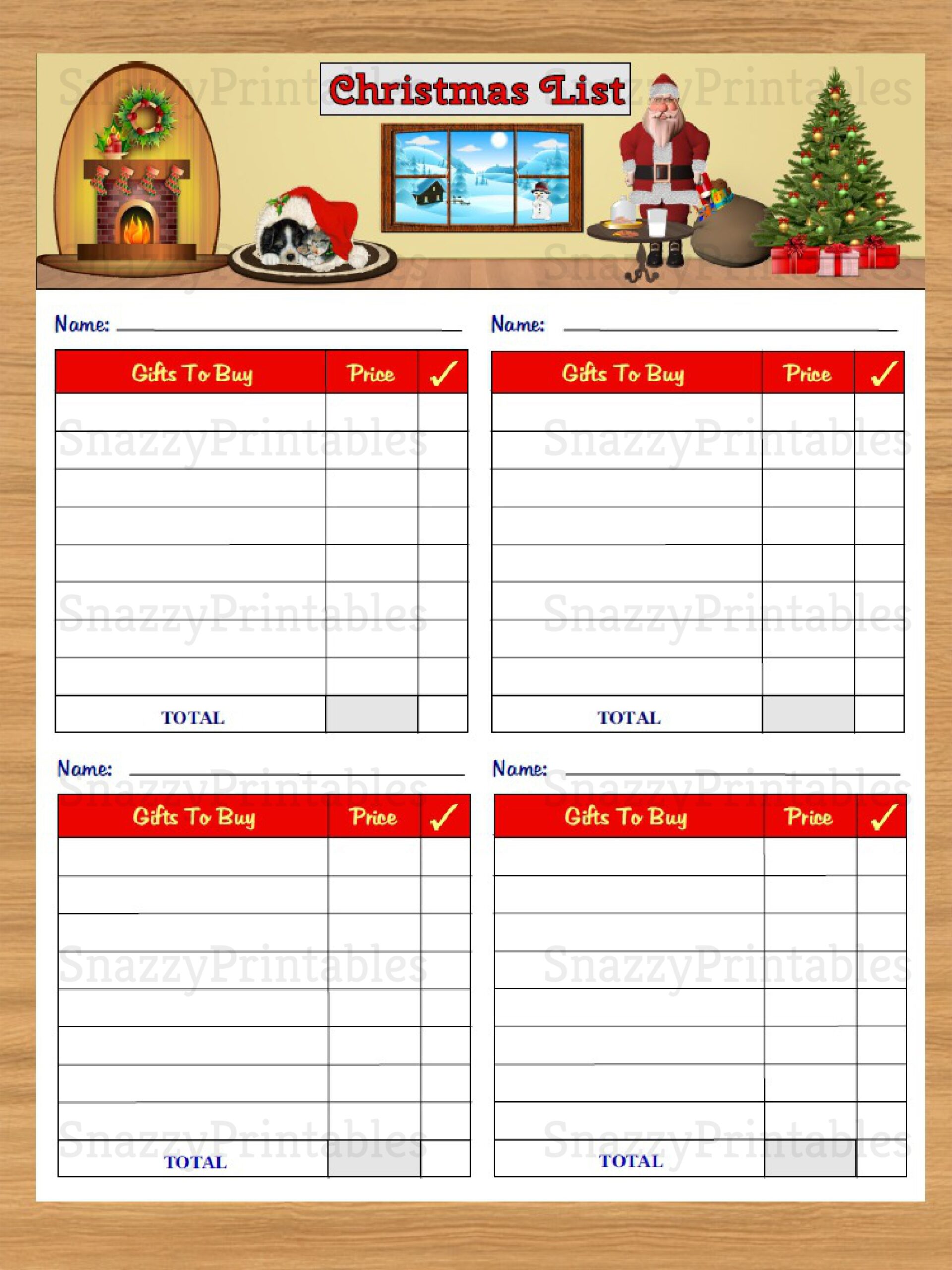 Christmas Gift List Printable Instant Download PDF Snazzy Printables