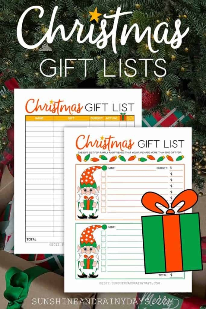 Christmas Gift List Sunshine And Rainy Days