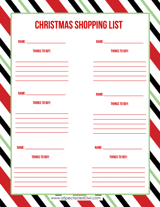 Christmas Shopping List Printable A Spectacled Owl