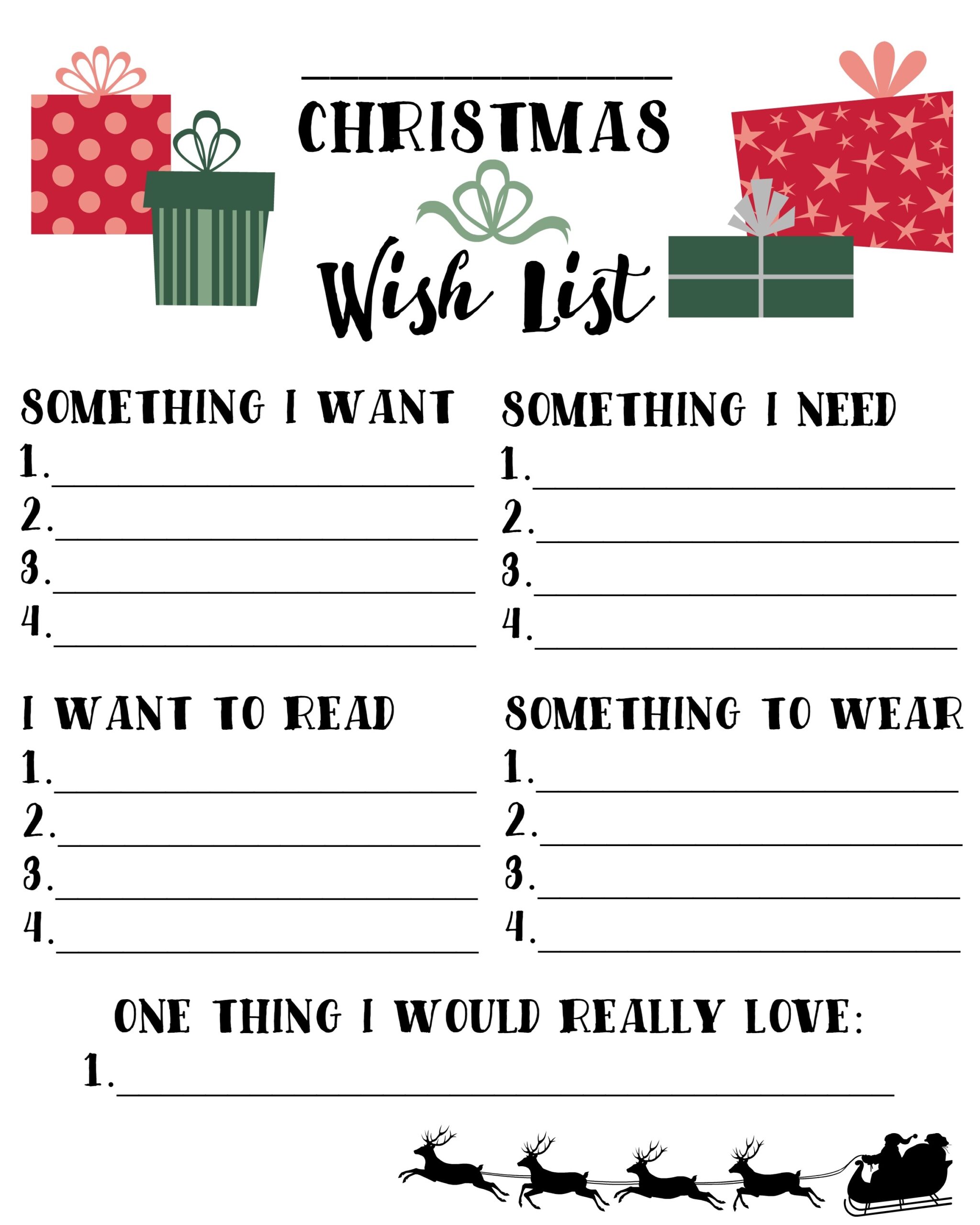 Christmas Wish List Free Printable 4 Gift Rule From Www raysofbliss 