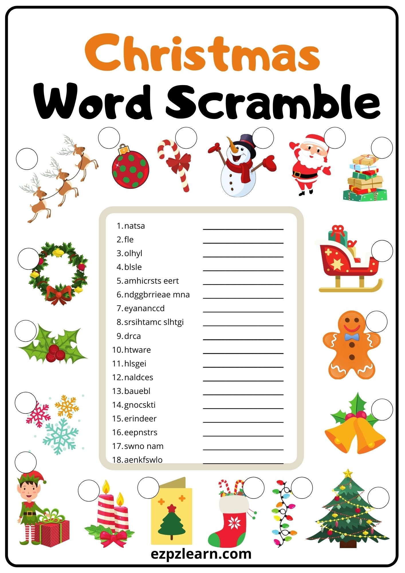 Christmas Word Scramble Printable Coronaforo