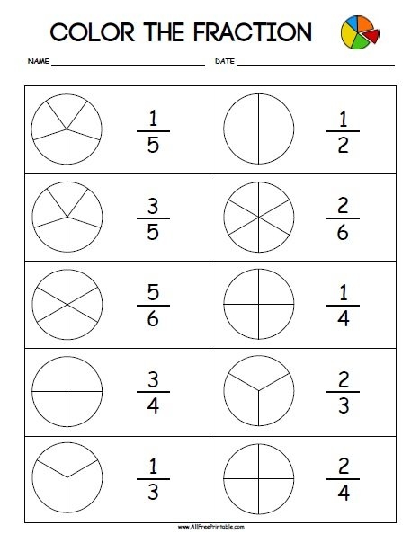 Color The Fraction Worksheets Free Printable