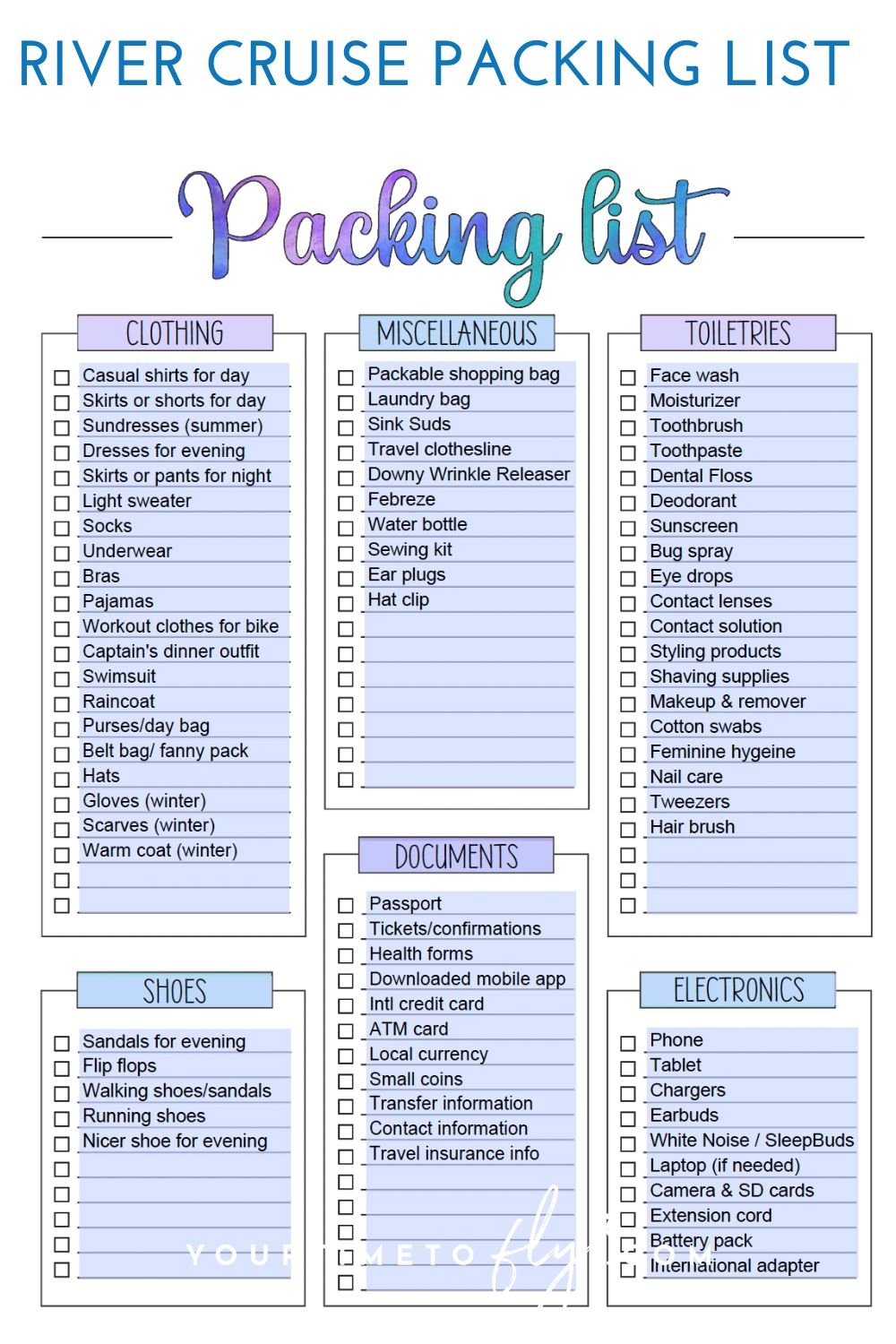 Complete Printable Packing List For A European River Cruise PDF 