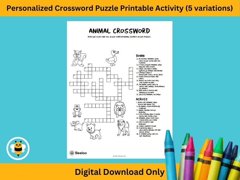 Custom Cross Word Puzzle Printable Activity 5 Variations Etsy