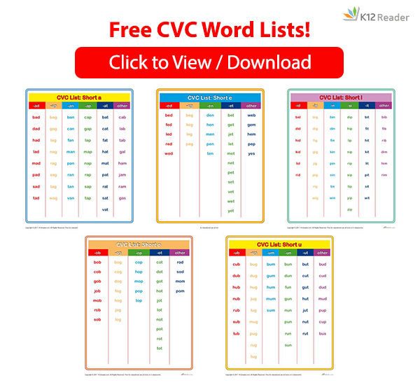 Cvc Cvc Words List