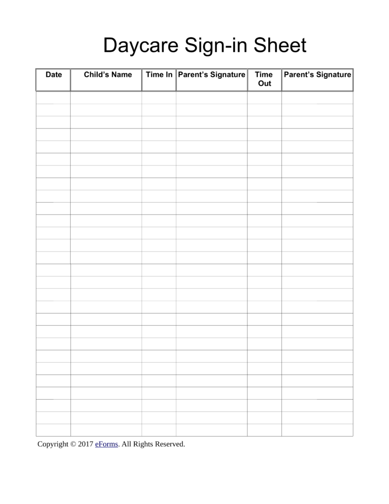 Daycare Sign In Sheets Printable Shop Fresh