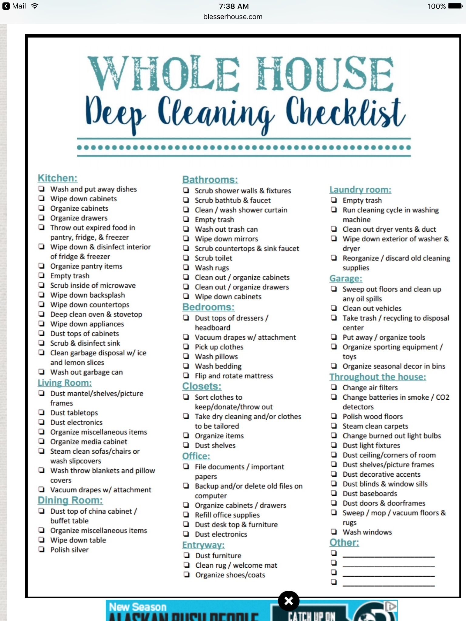 Deep Cleaning List Printable Printable Calendars AT A GLANCE
