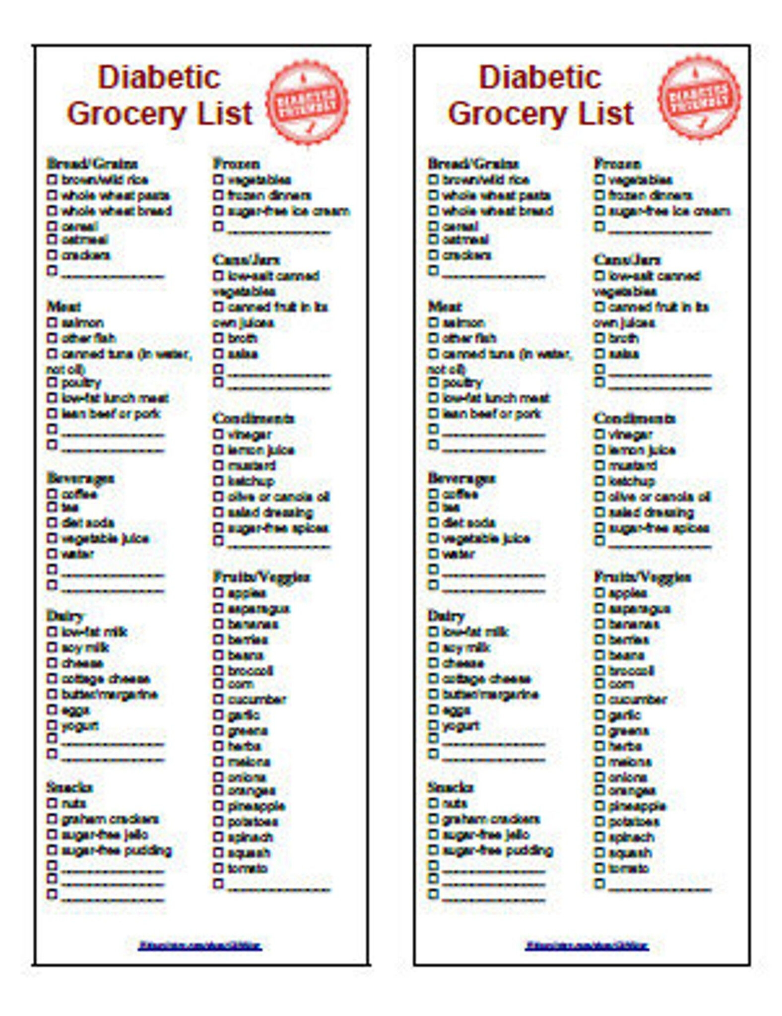 Diabetic Food Diet Grocery List 2 In 1 Printable Instant Download PDF 