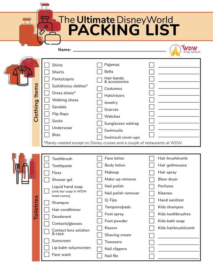 Disney Packing List Printable Bill L Sthilaire