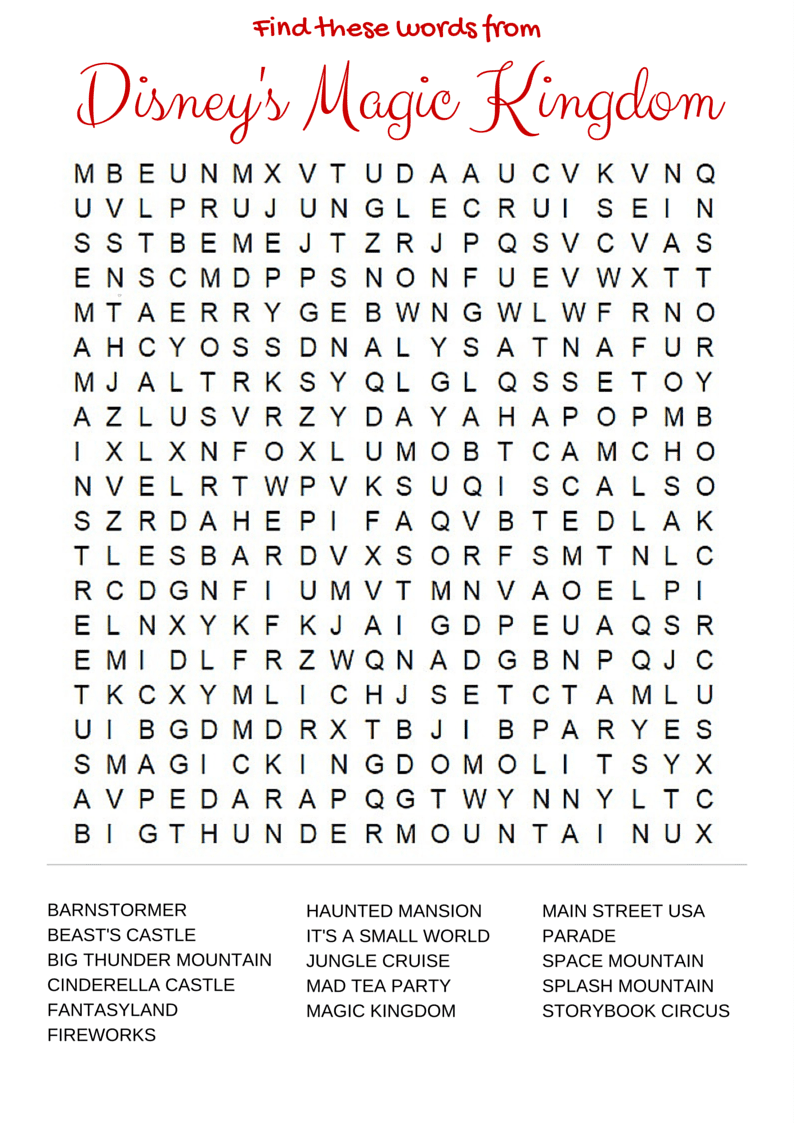 Disney Word Search Printable