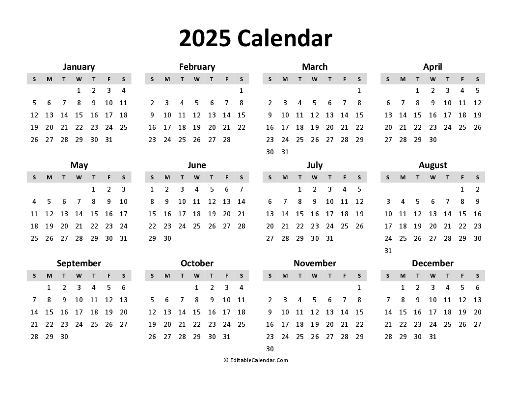 Download Free Printable Calendar 2025 Word Version