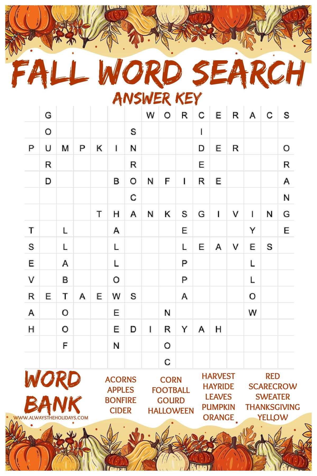 Easy Fall Word Search Printable Free Word Find With Answers