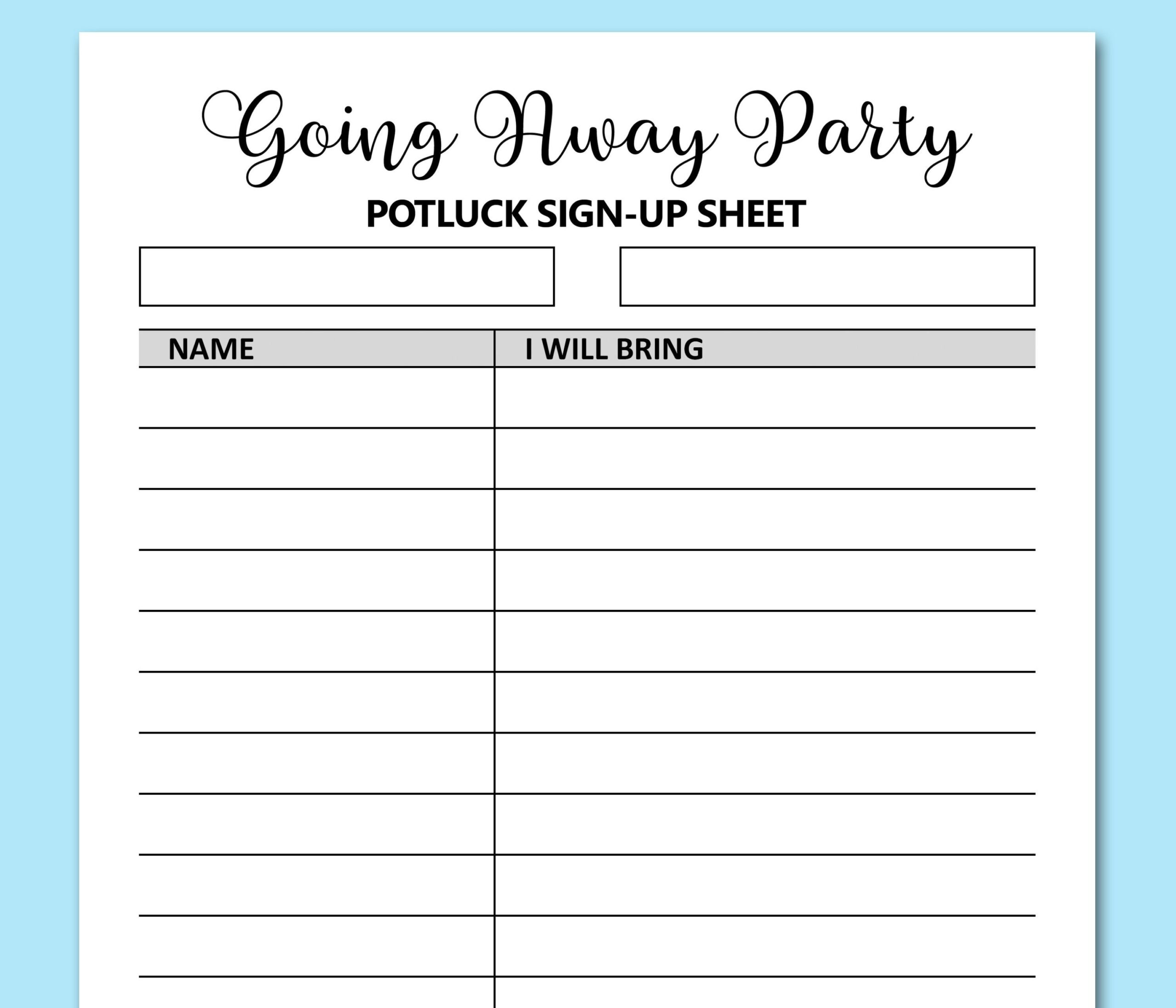 Editable Printable Potluck Sign Up Sheet