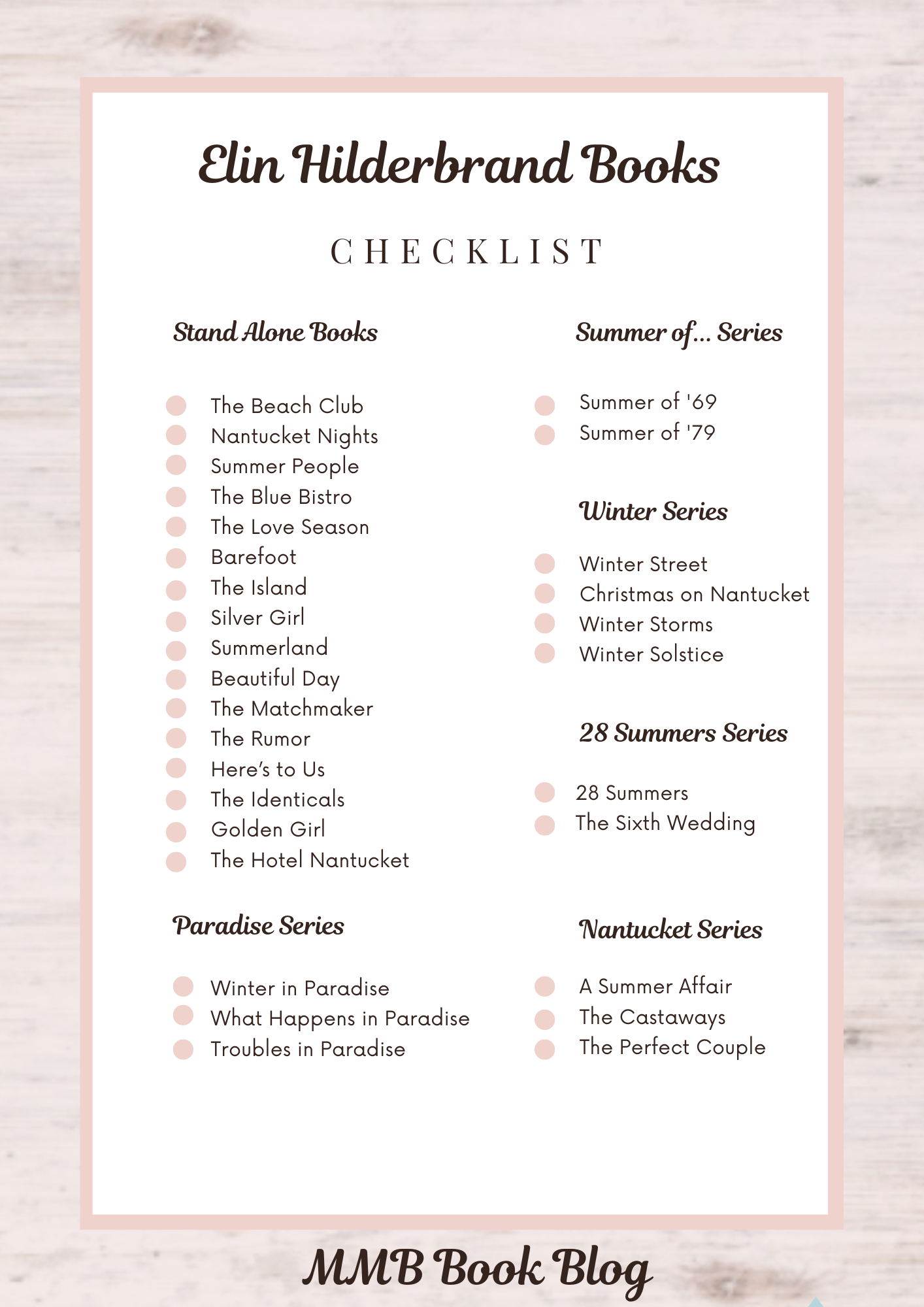 Elin Hilderbrand Books A Printable Checklist