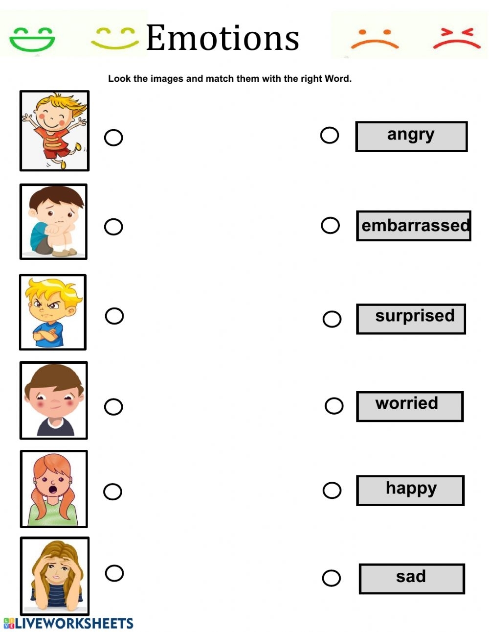 Emotions Match Worksheet Printable Worksheets