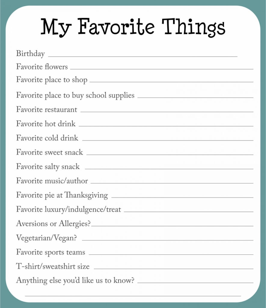Employee Favorite Things List FREE Printable HQ
