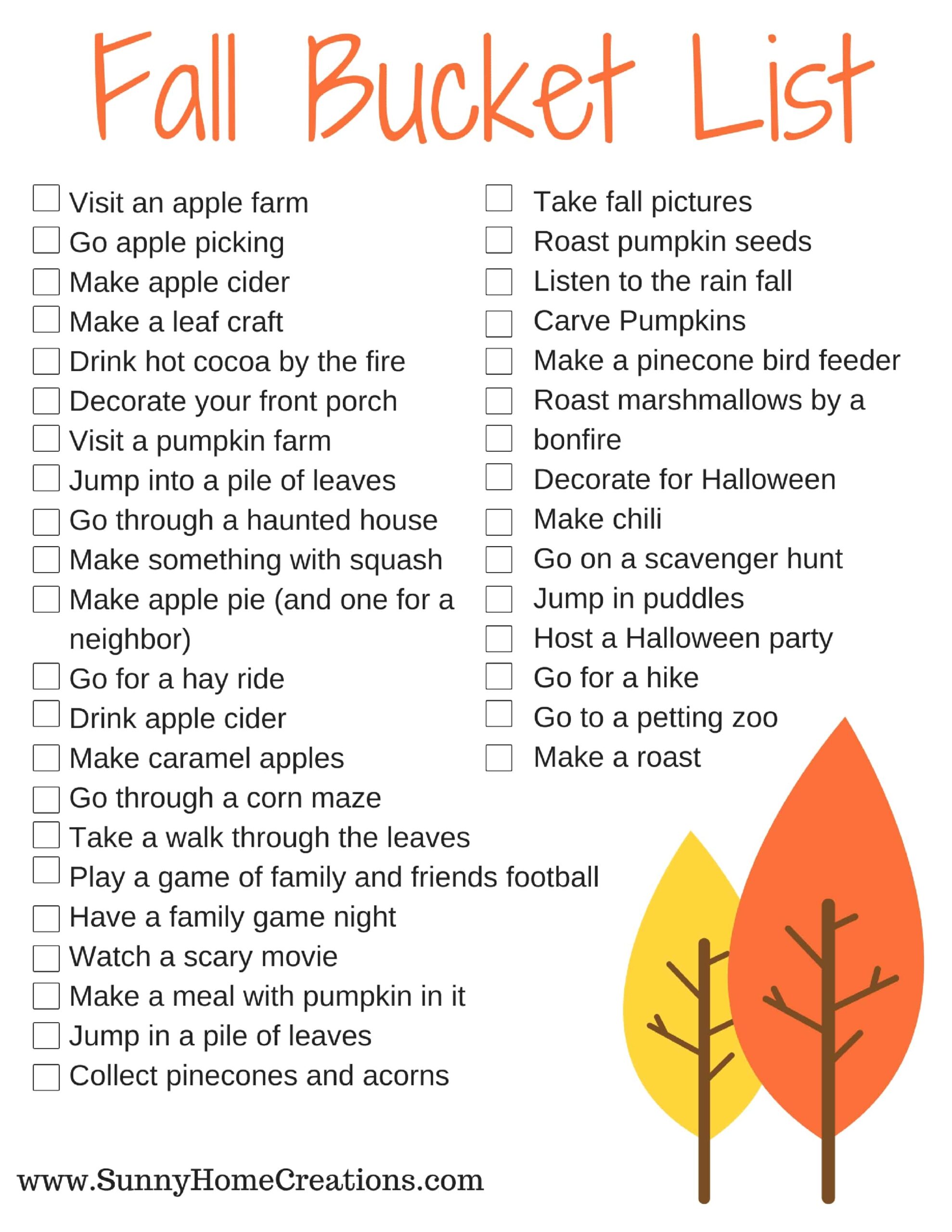 Fall Bucket List Printable Sunny Home Creations