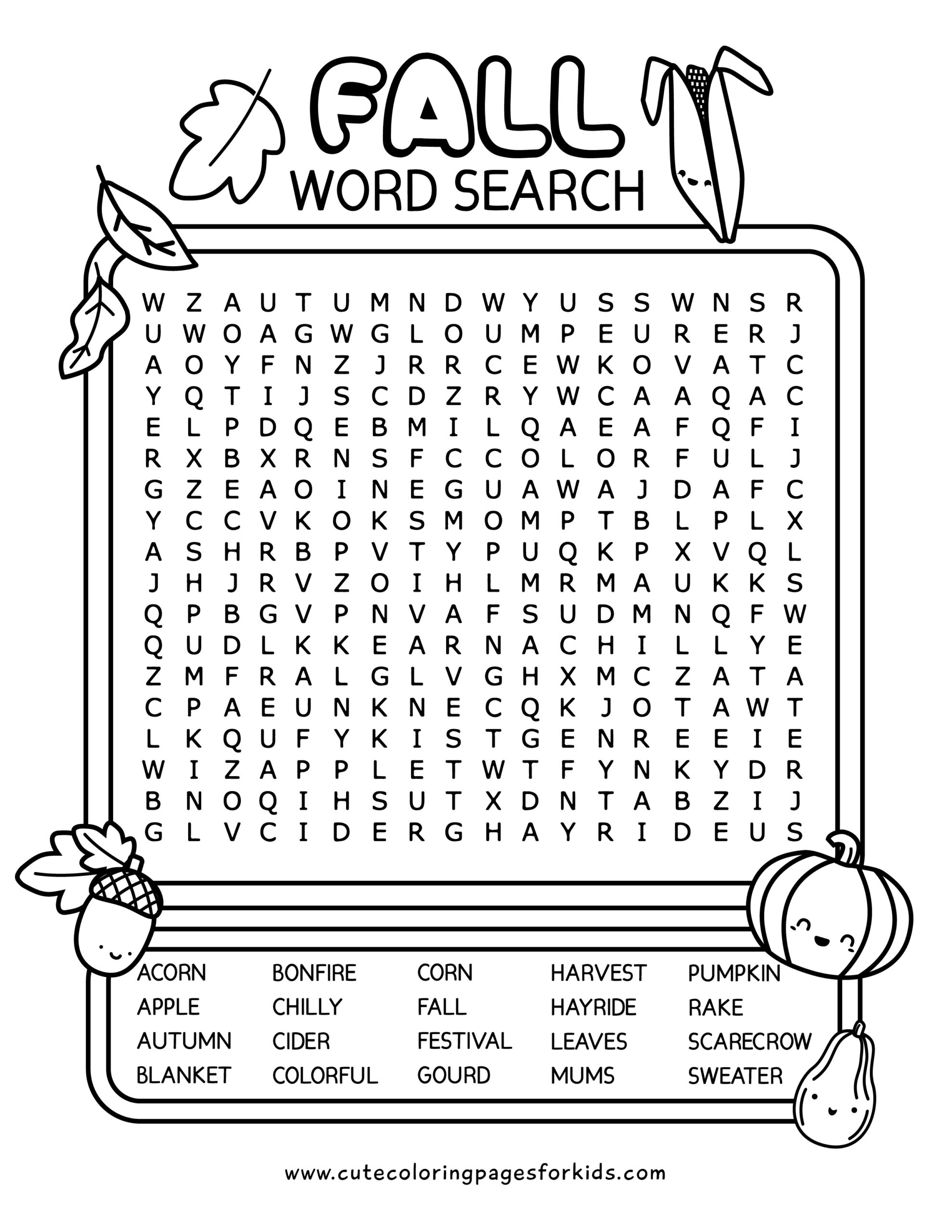 Fall Free Printable Word Search Word Search Maker