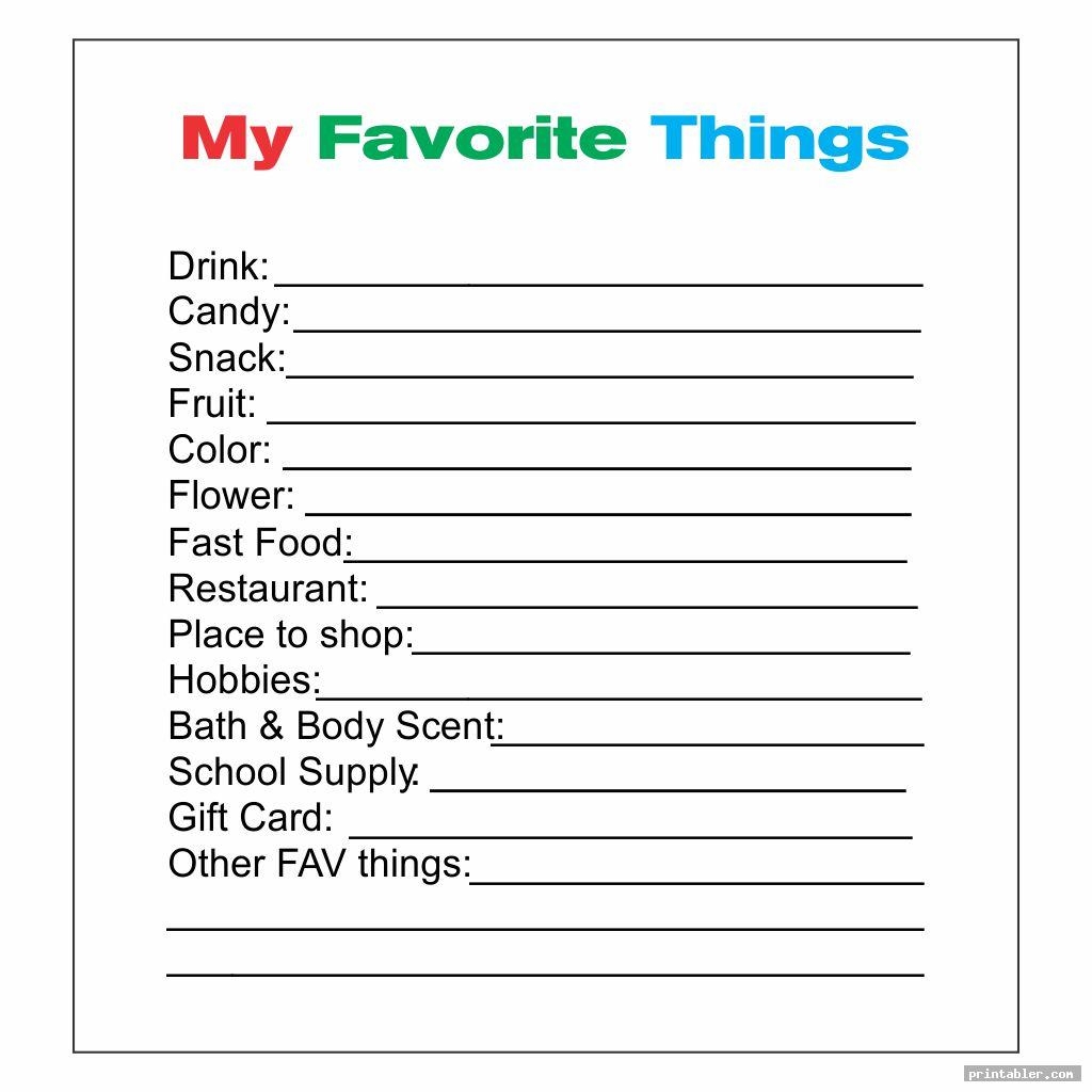 Favorite Things List Template Printable Gridgit