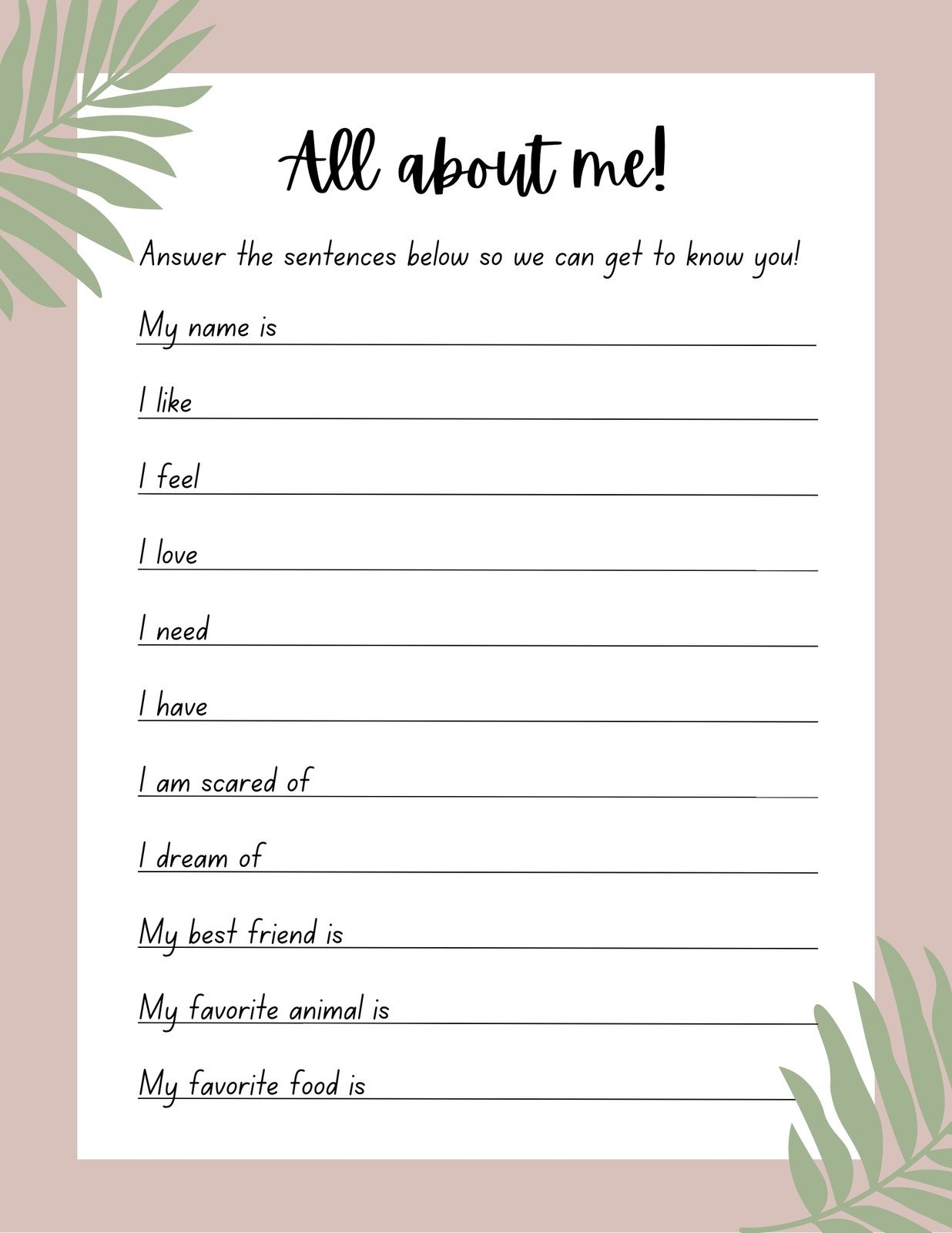 Free And Printable All About Me Worksheet Templates Canva 