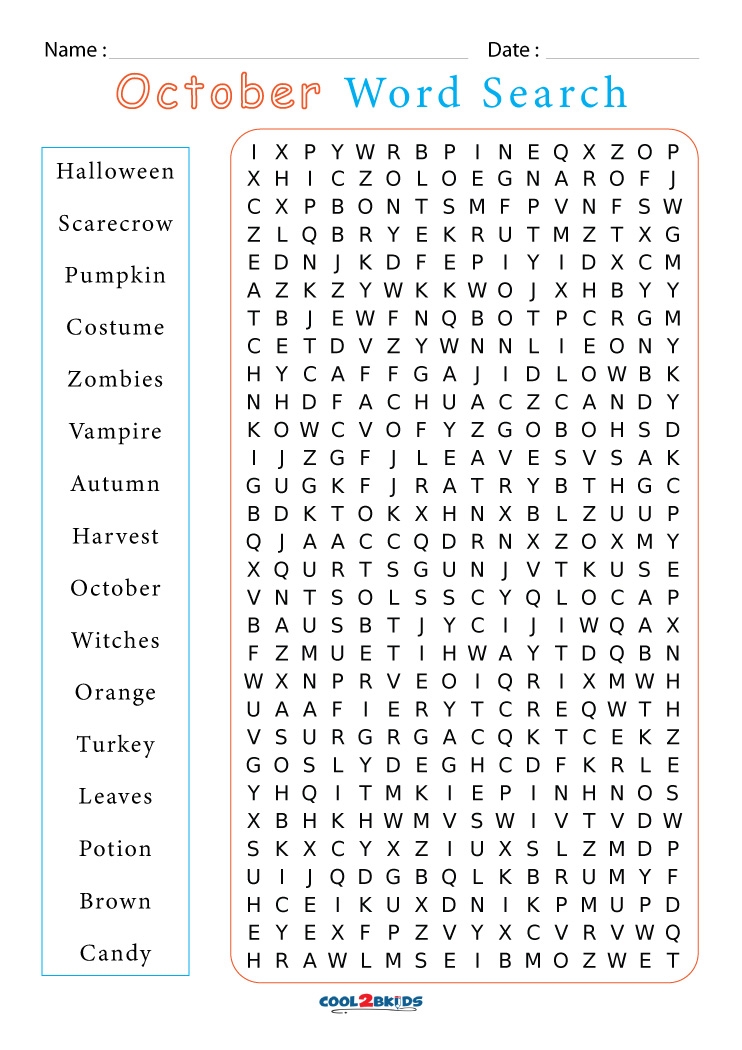 Free October Word Search Printable Word Search Maker