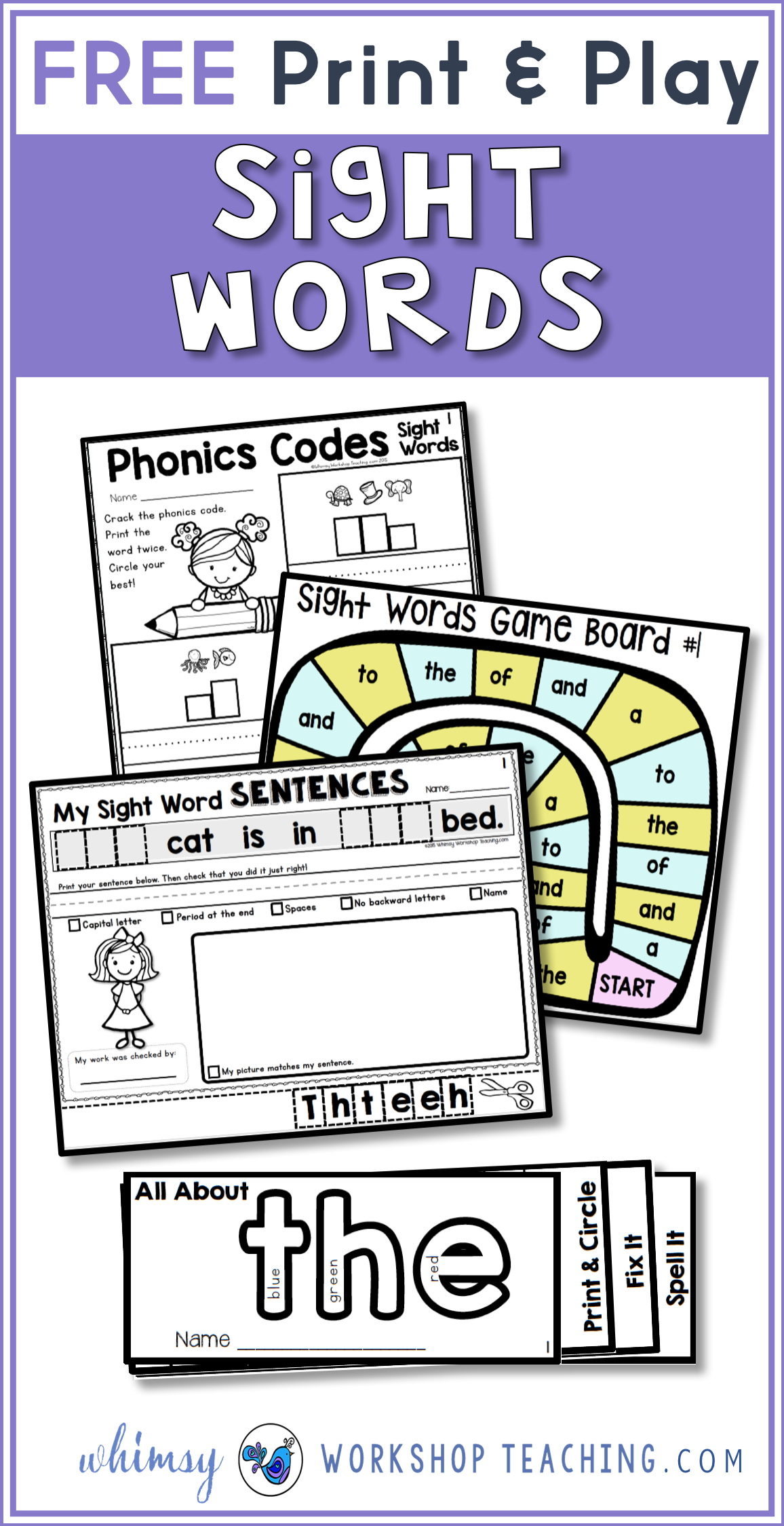 Free Pack Of Print And Play Sight Word Printables Whimsy Workshop 