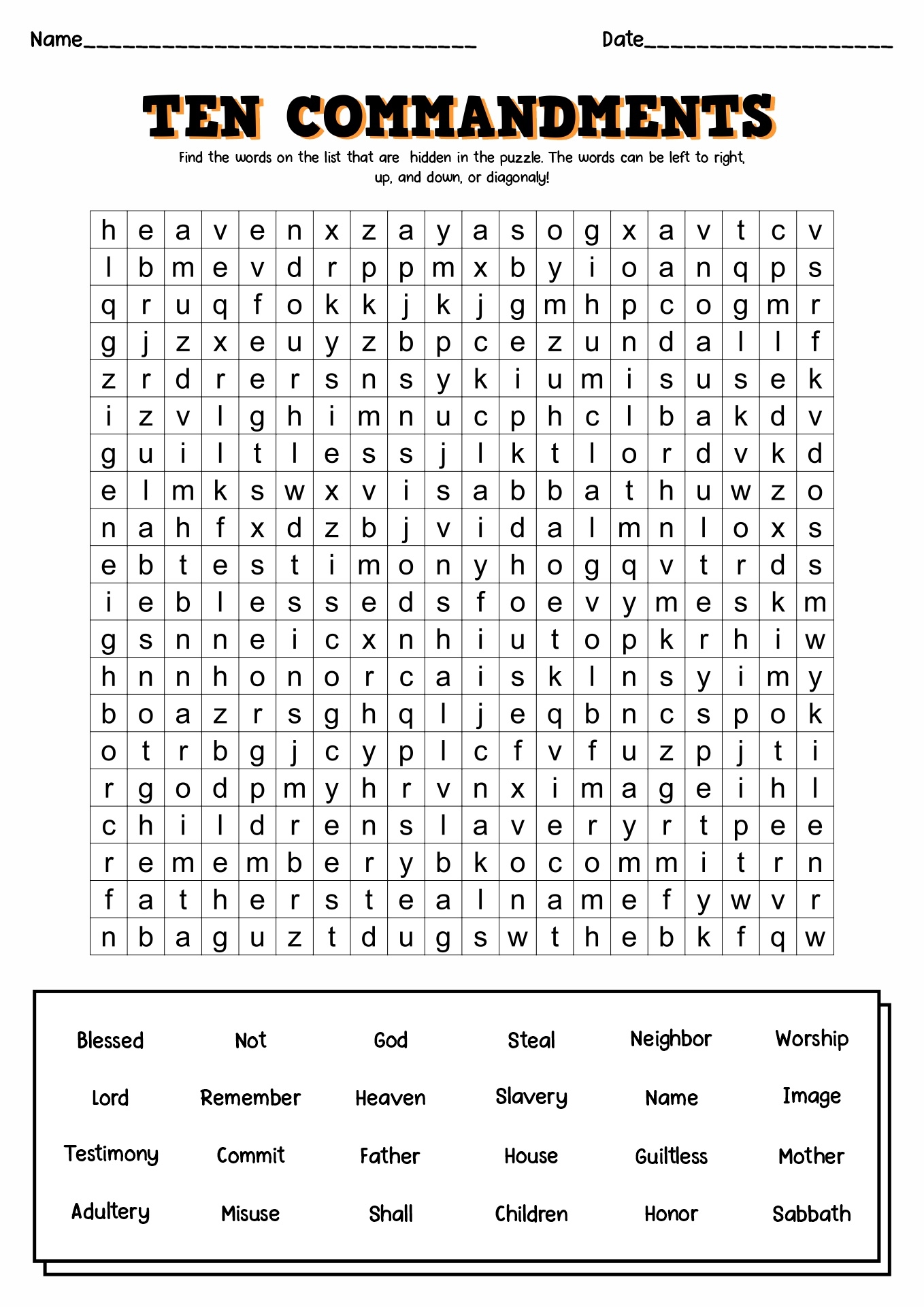 Free Printable 10 Commandments Printable Worksheets