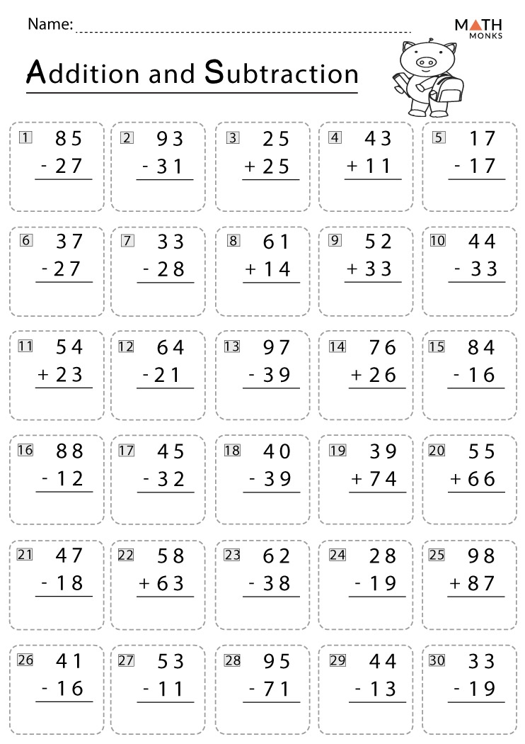 Free Printable Addition Subtraction Worksheet 2nd Download Free 