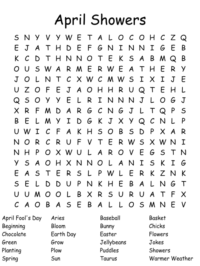 Free Printable April Word Search Free Printable Templates