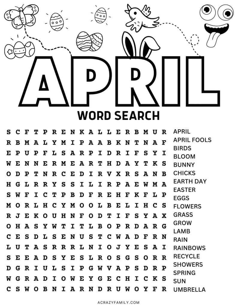 Free Printable April Word Search Word Search Maker