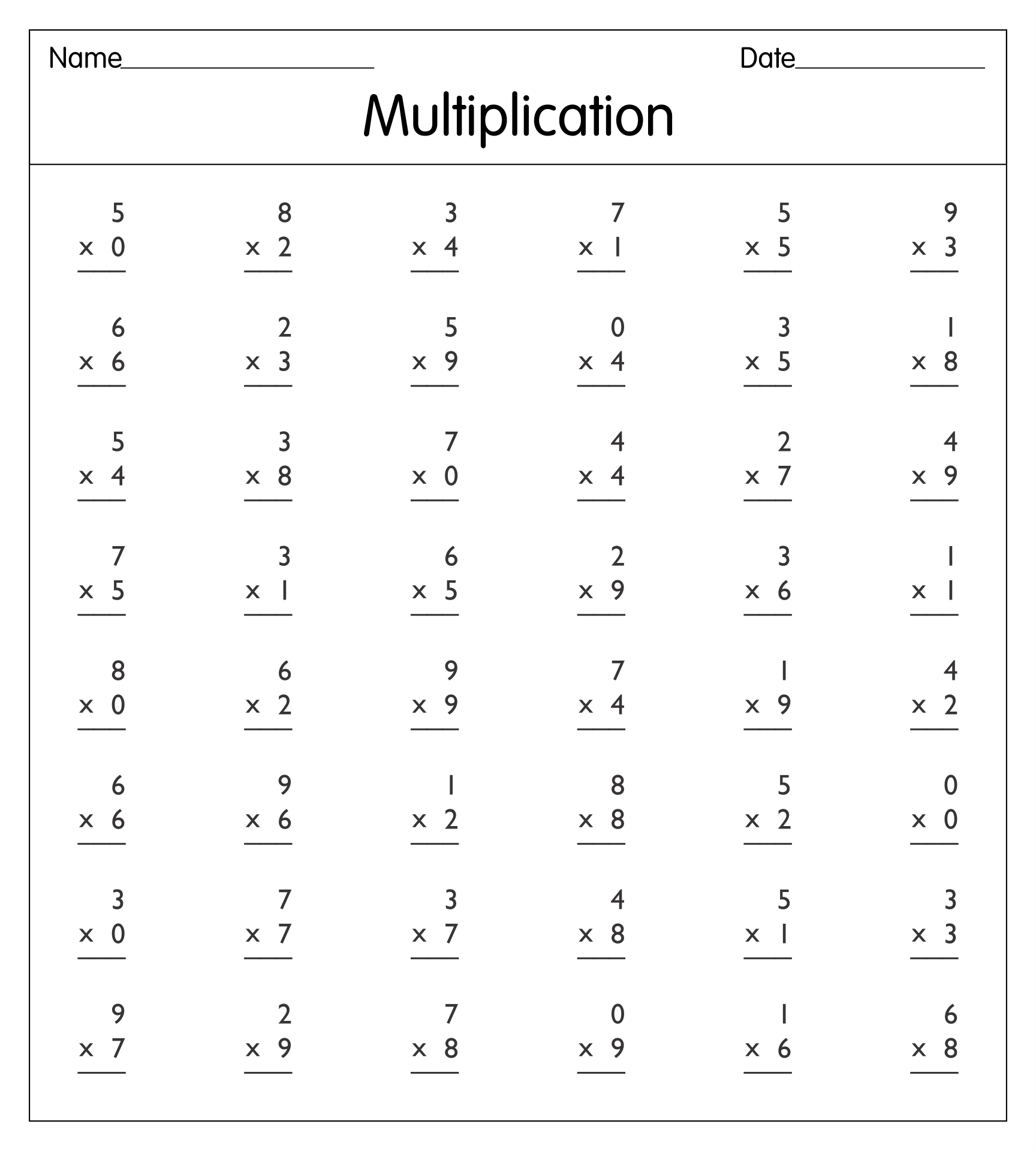 Free Printable Basic Multiplication Worksheets Printable Worksheets