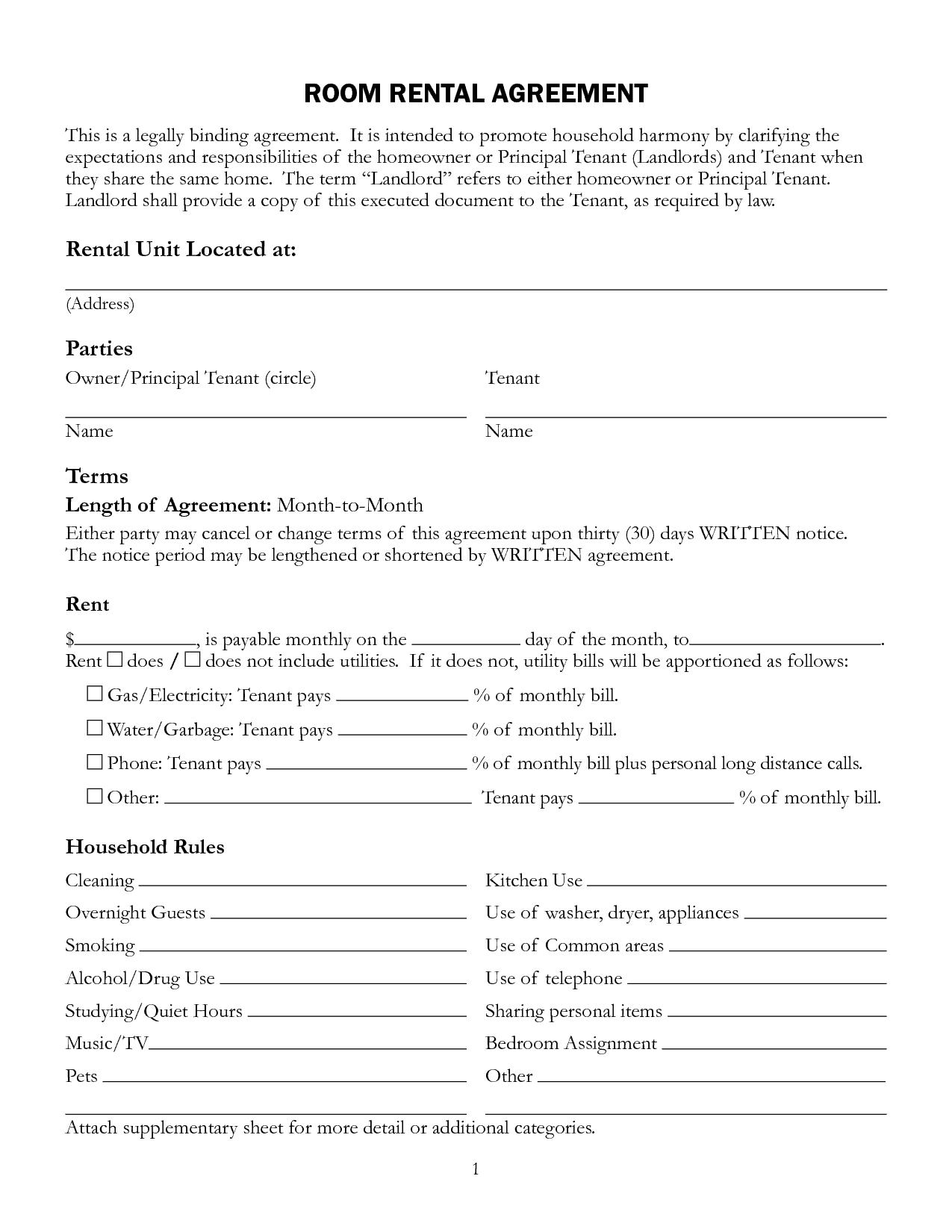 Free Printable Basic Rental Agreement Word