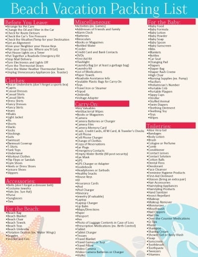 Free Printable Beach Vacation Packing List